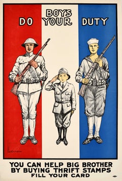 Original ntique World War One Home Front Poster USA Boys Do Your Duty WWI