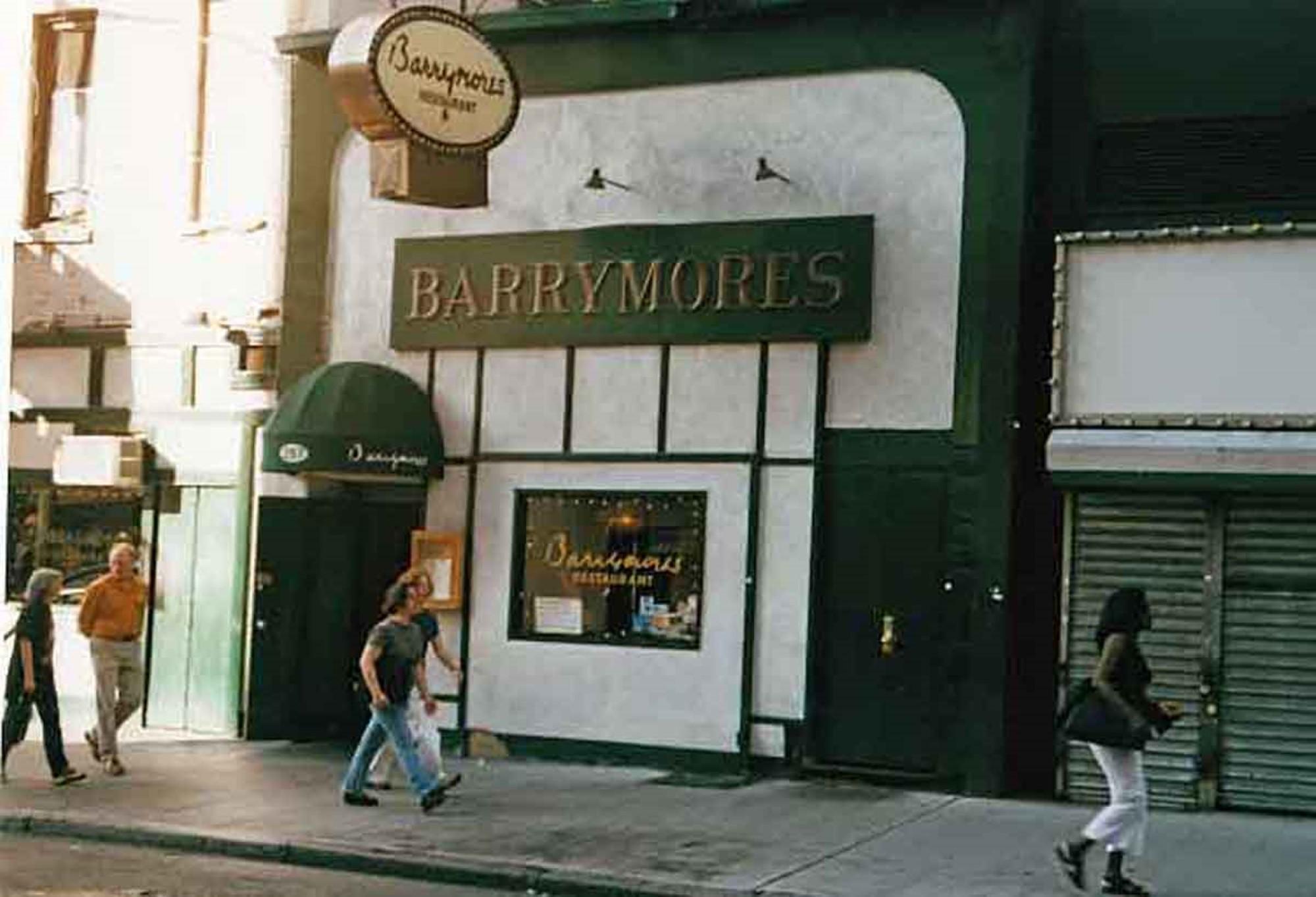 American Original Sign from the NYC Barrymores Restaurant; Wood Painted Green and Gold