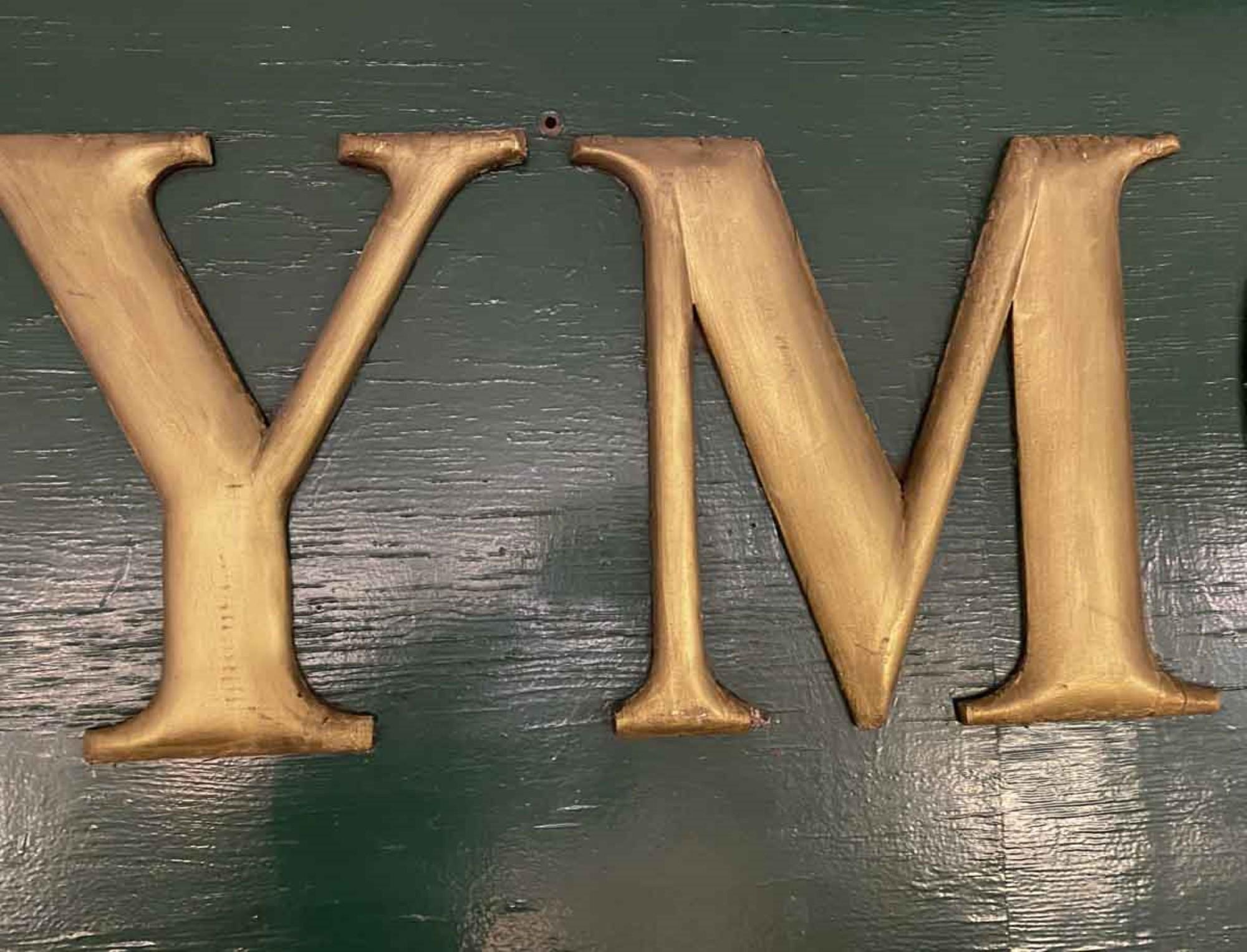 Original Sign from the NYC Barrymores Restaurant; Wood Painted Green and Gold 2