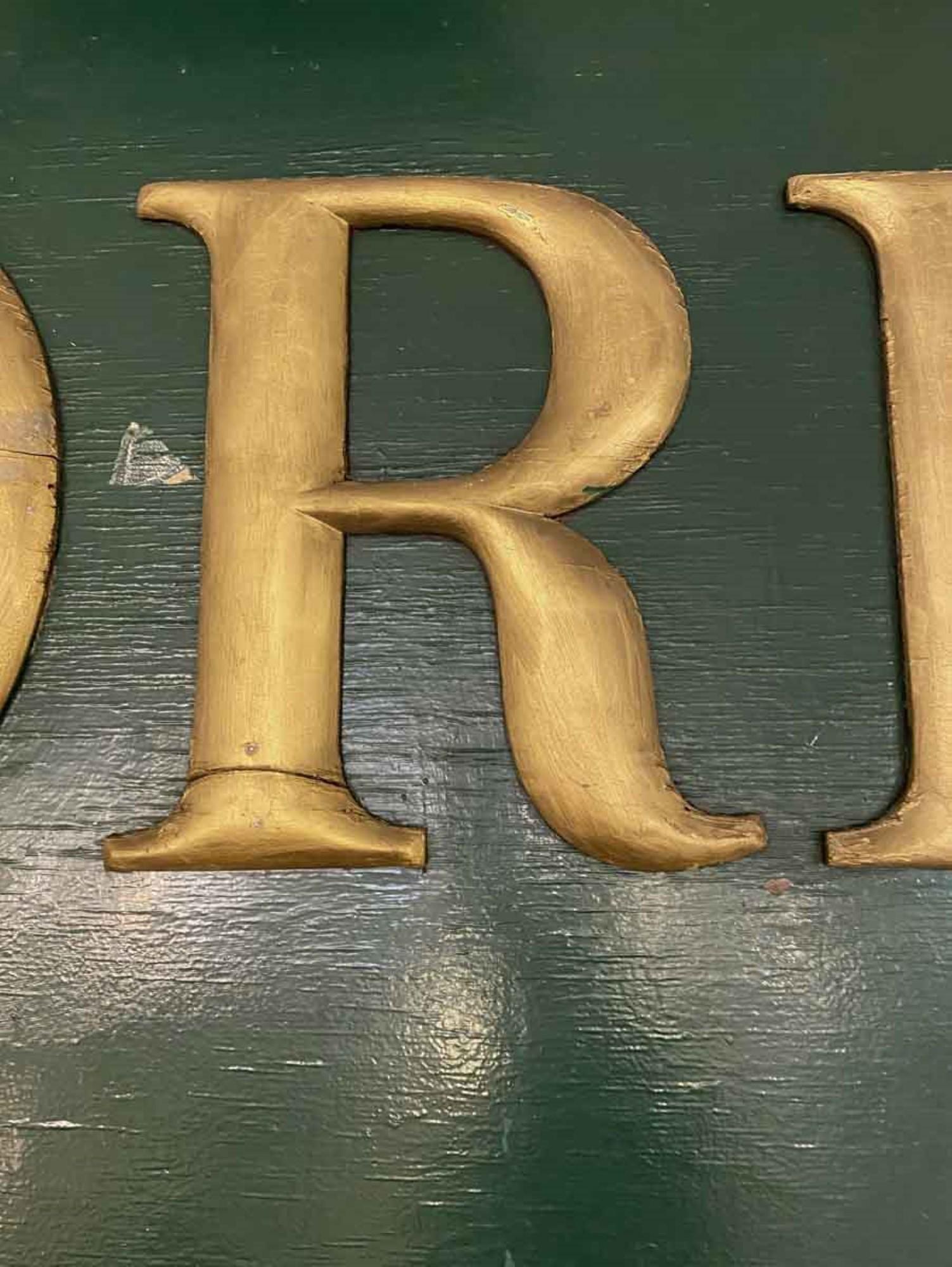 Original Sign from the NYC Barrymores Restaurant; Wood Painted Green and Gold 4