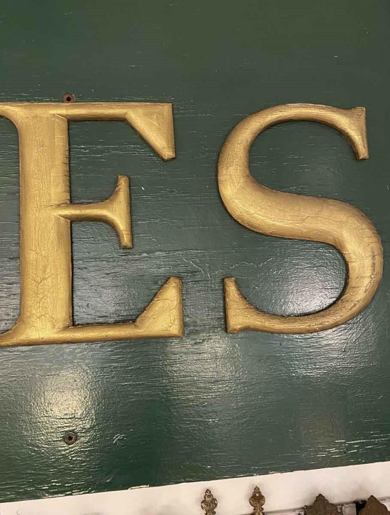 Original Sign from the NYC Barrymores Restaurant; Wood Painted Green and Gold 5