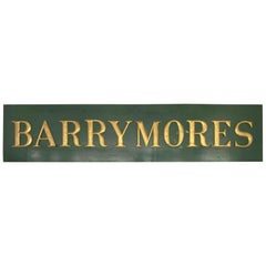 Original Sign from the NYC Barrymores Restaurant; Wood Painted Green and Gold