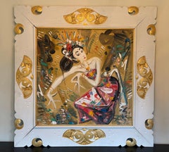 Original Bali Nyoman Artist Gunarsa (1944-2017) Painting & Handmade Teak Frame