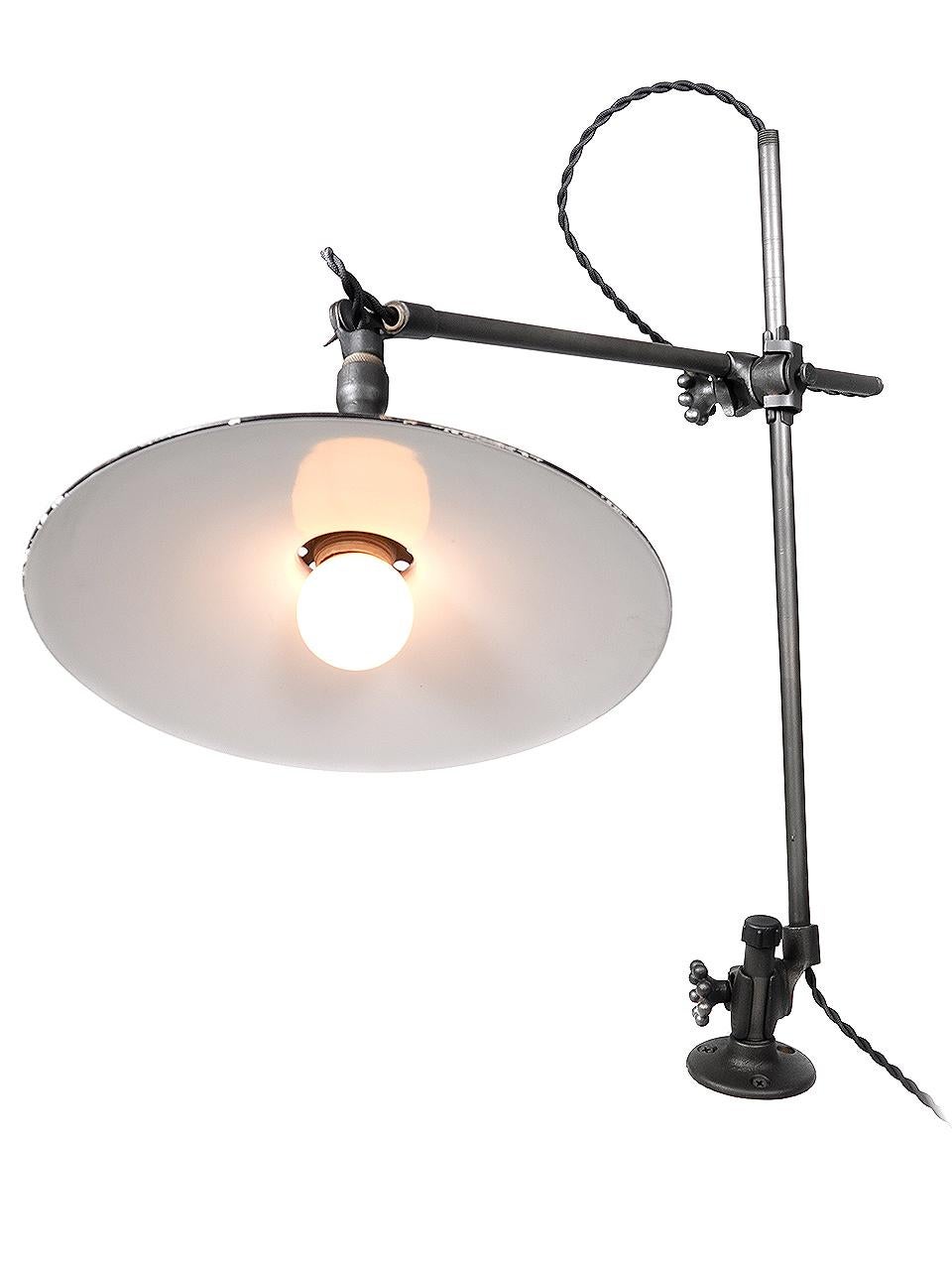 Industrial Original O. C. White Articulated Wall or Desk Lamp, Red Shade For Sale