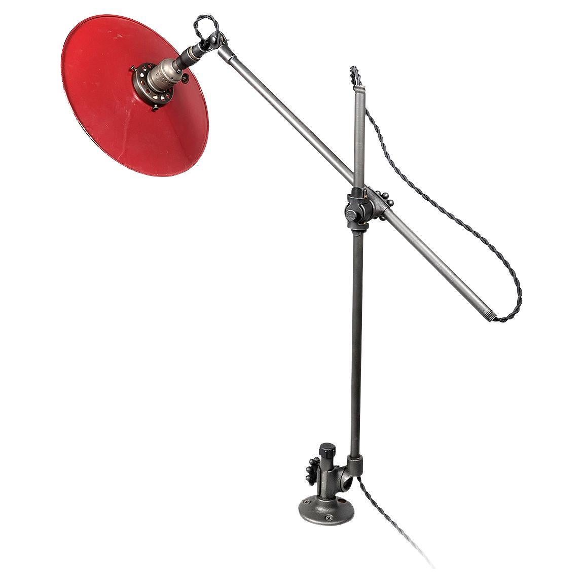 Original O. C. White Articulated Wall or Desk Lamp, Red Shade For Sale