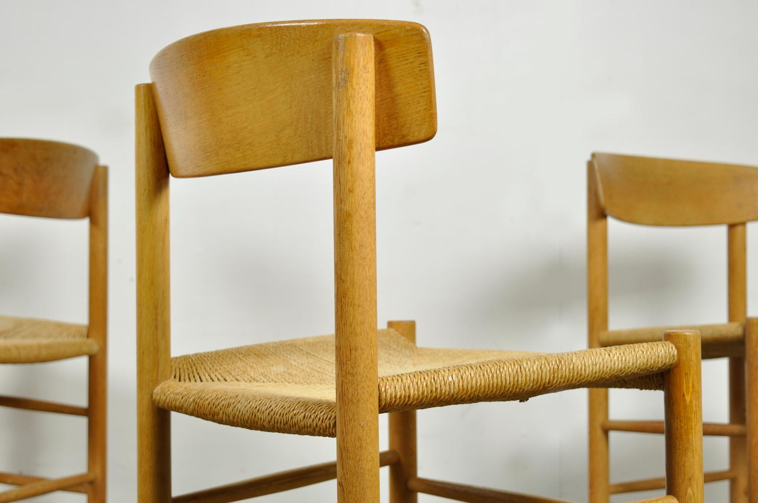 Papercord Original Oak Dining Chairs J39, by Børge Mogensen for F.D.B. Mobler, 1960
