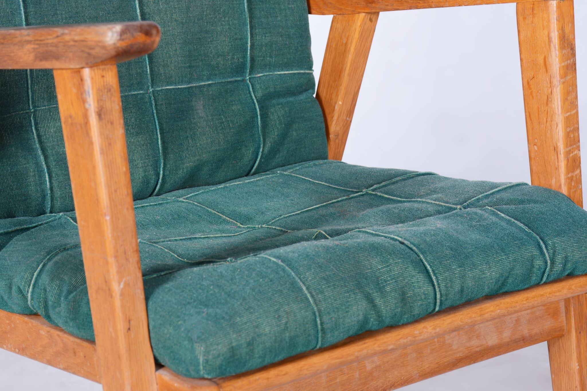 Mid-Century Modern Original Oak Midcentury Armchair by Jan Vanek, Revived Polish, Czechia, 1950s For Sale