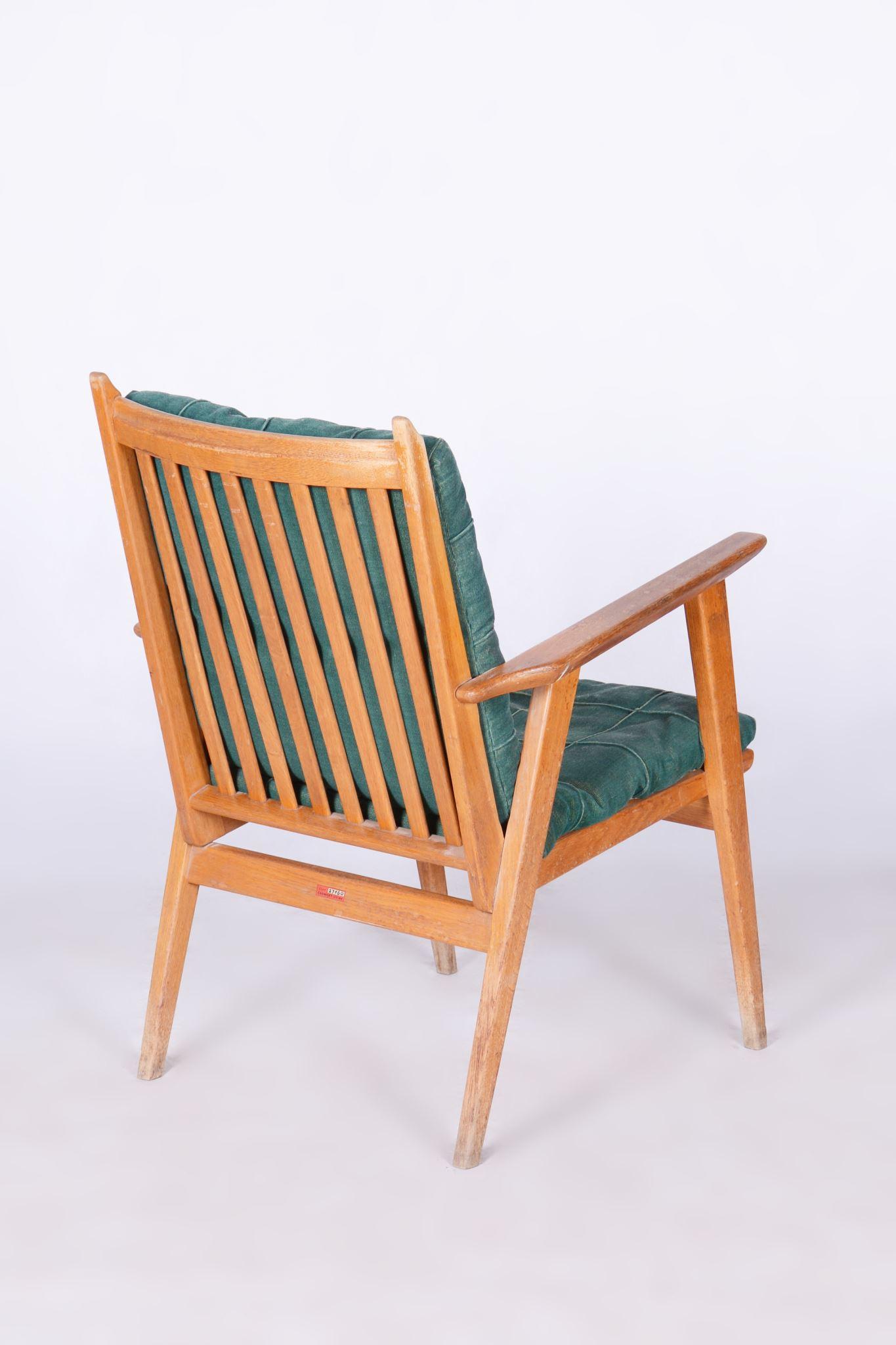 20th Century Original Oak Midcentury Armchair by Jan Vanek, Revived Polish, Czechia, 1950s For Sale