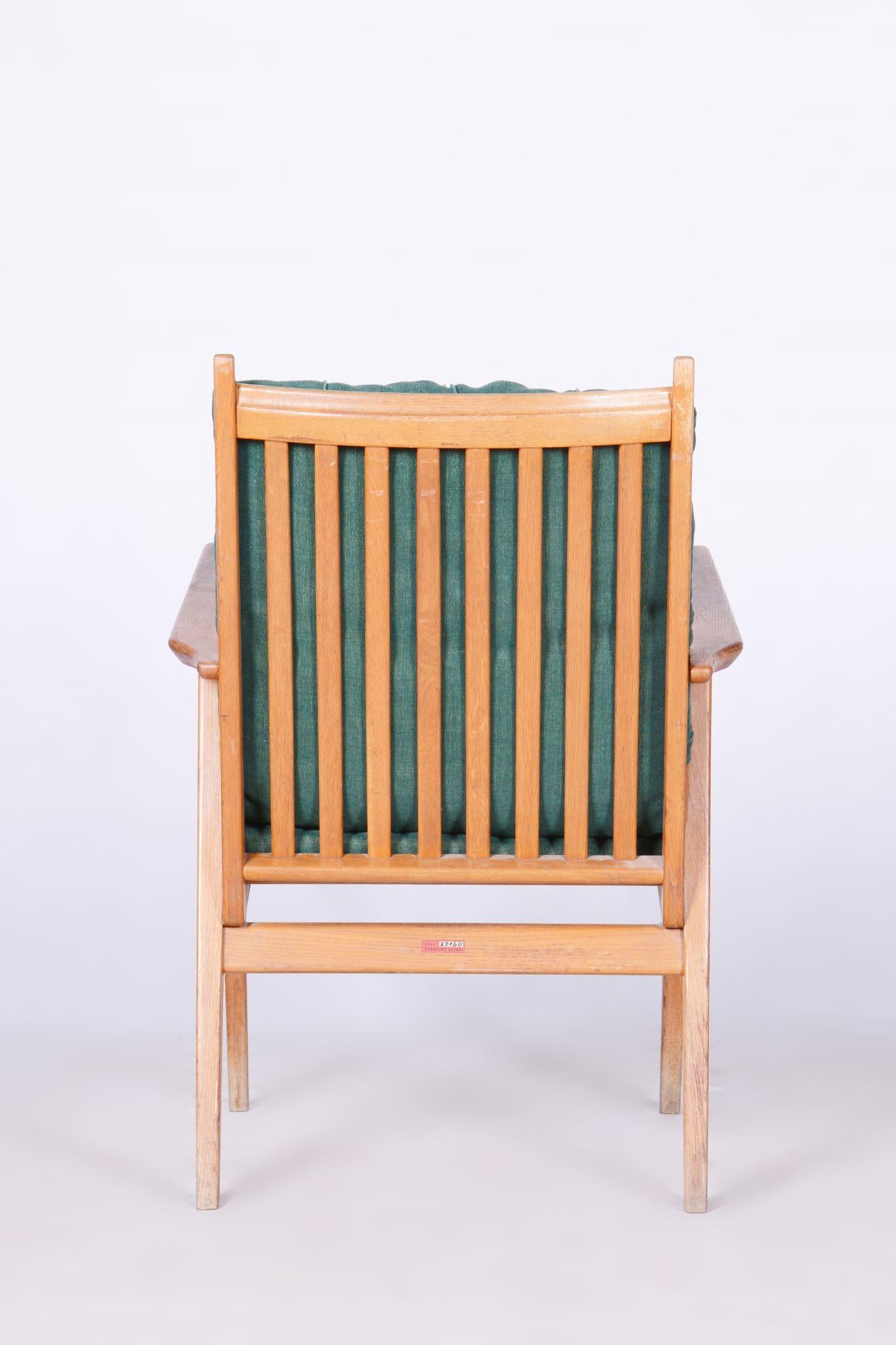 Fabric Original Oak Midcentury Armchair by Jan Vanek, Revived Polish, Czechia, 1950s For Sale