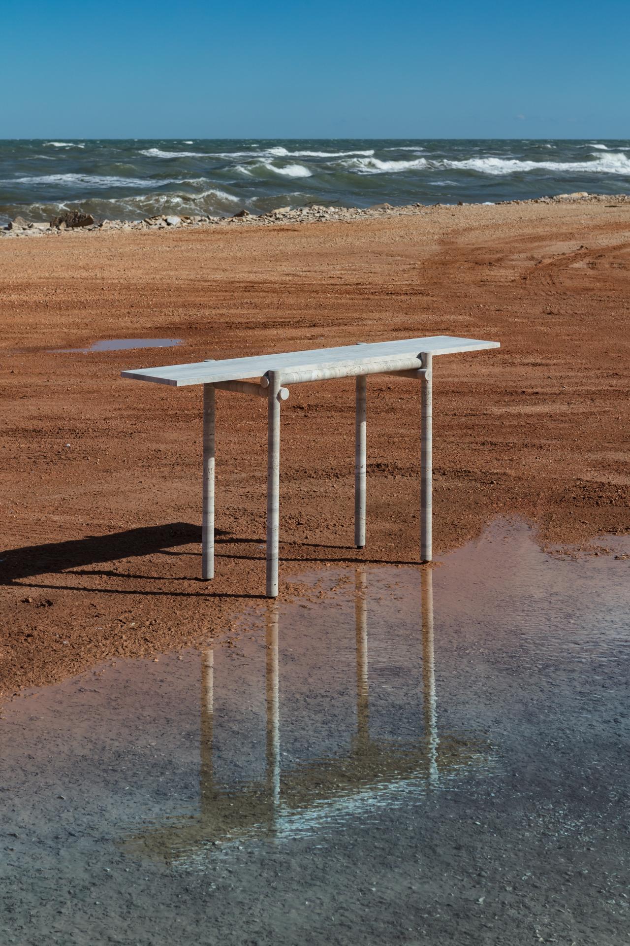 Contemporary Original Ocean Travertine Console by Clement Brazille