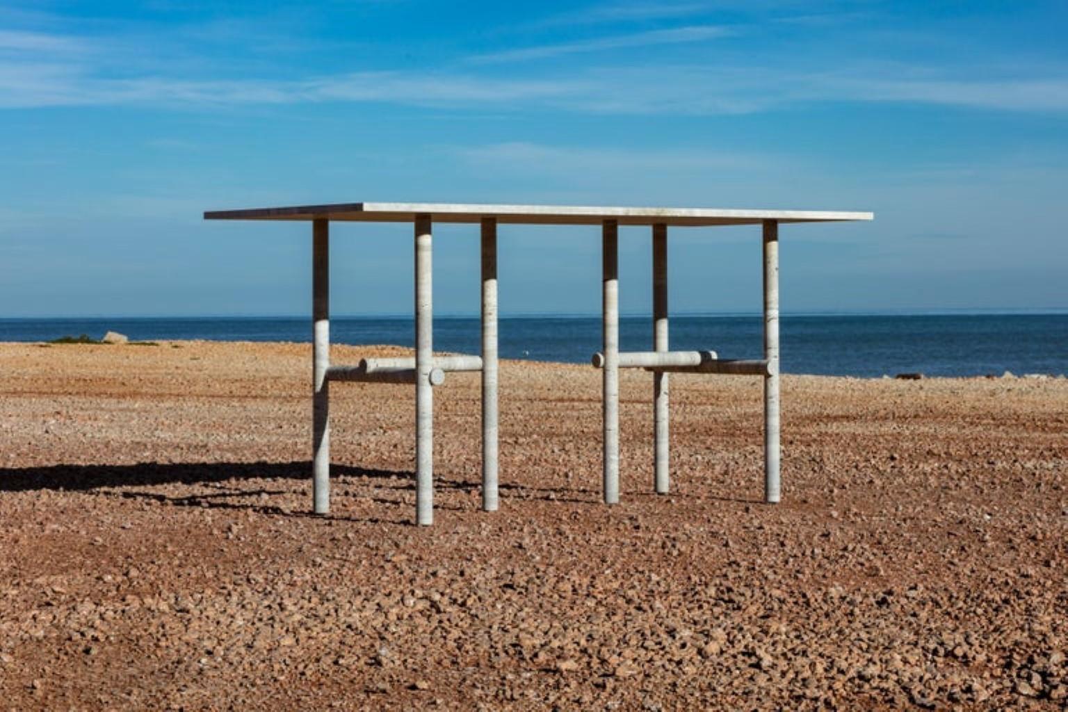 French Original Ocean Travertine Desk by Clement Brazille For Sale