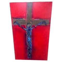 Original Oil Abstract Painting of Jesus Christ on the Cross by Ralph Costantino