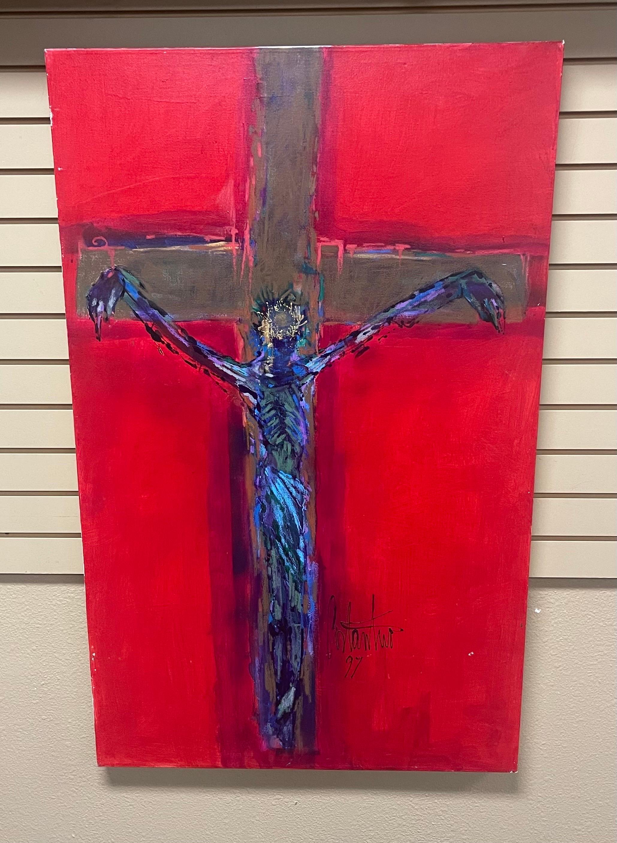 Modern Original Oil Abstract Painting of Jesus Christ on the Cross by Ralph Costantino For Sale