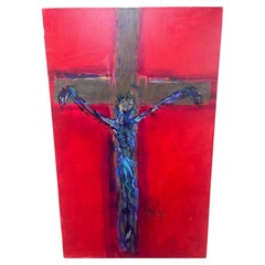 Peinture à l'huile abstraite originale de Jésus-Christ sur la croix de Ralph Costantino