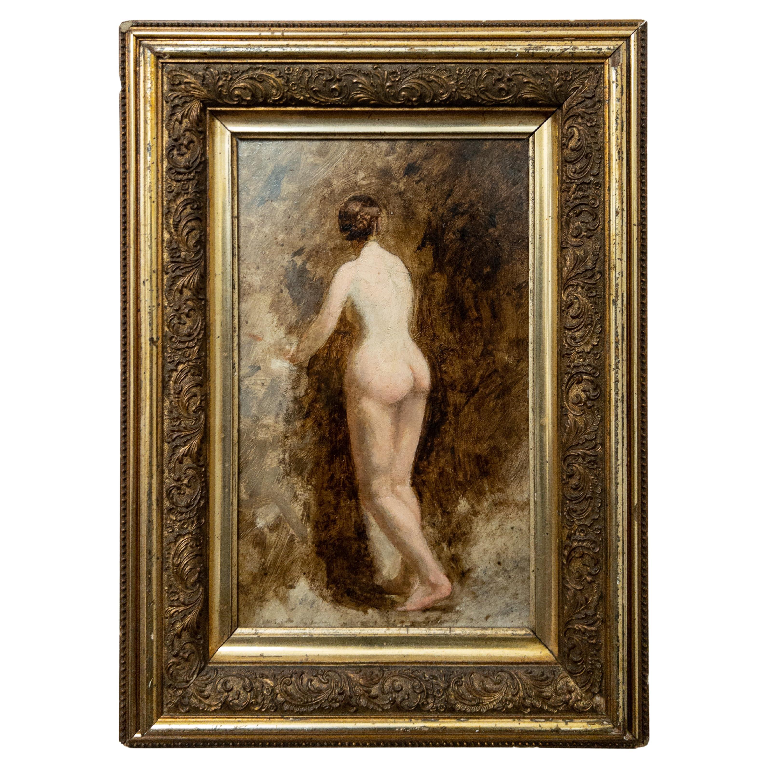Original Oil Nude 19th Century French in Gilt Frame For Sale