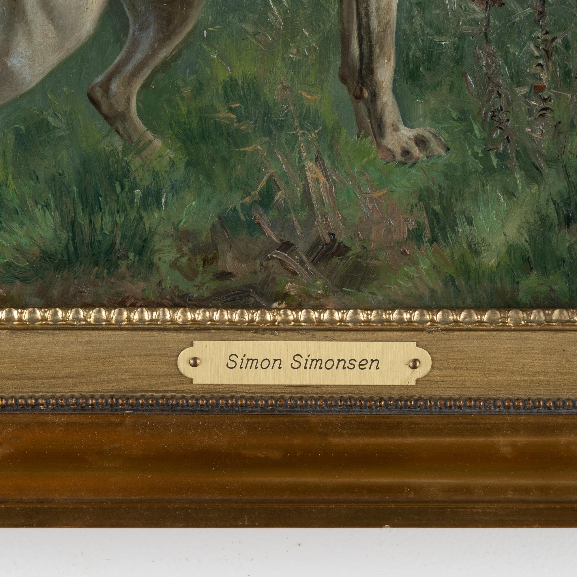 Original Oil on Board Painting of Pointer Dog, signed Simon Simonsen, 1896 4