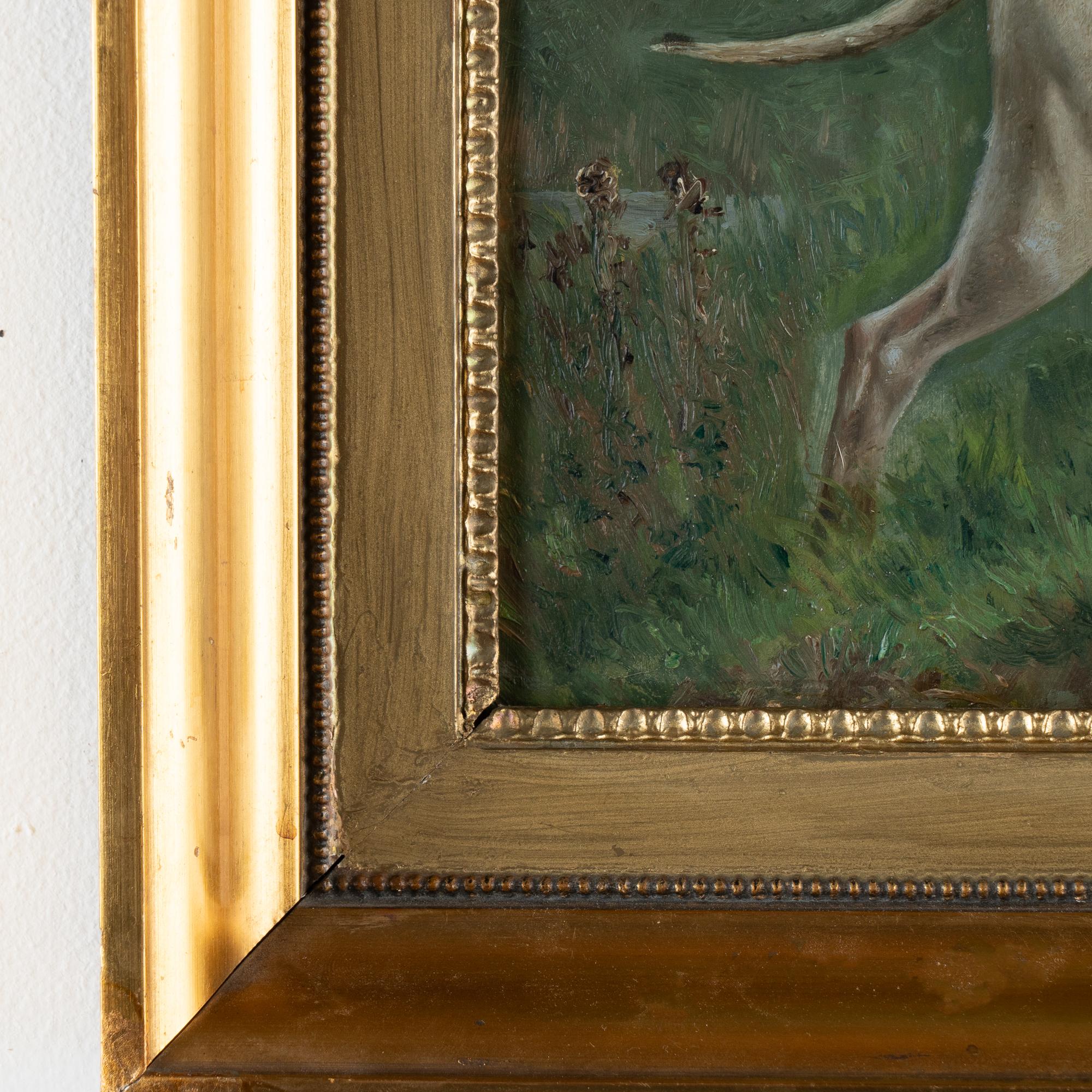 Original Oil on Board Painting of Pointer Dog, signed Simon Simonsen, 1896 6