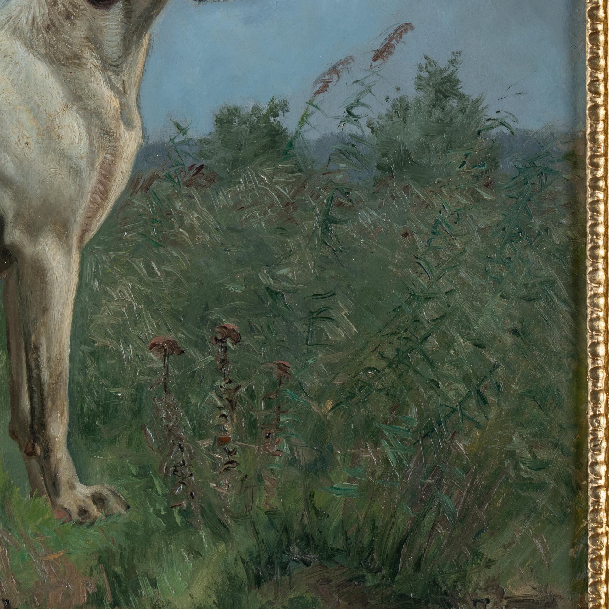 Original Oil on Board Painting of Pointer Dog, signed Simon Simonsen, 1896 2