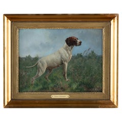 Original Oil on Board Painting of Pointer Dog, signed Simon Simonsen, 1896