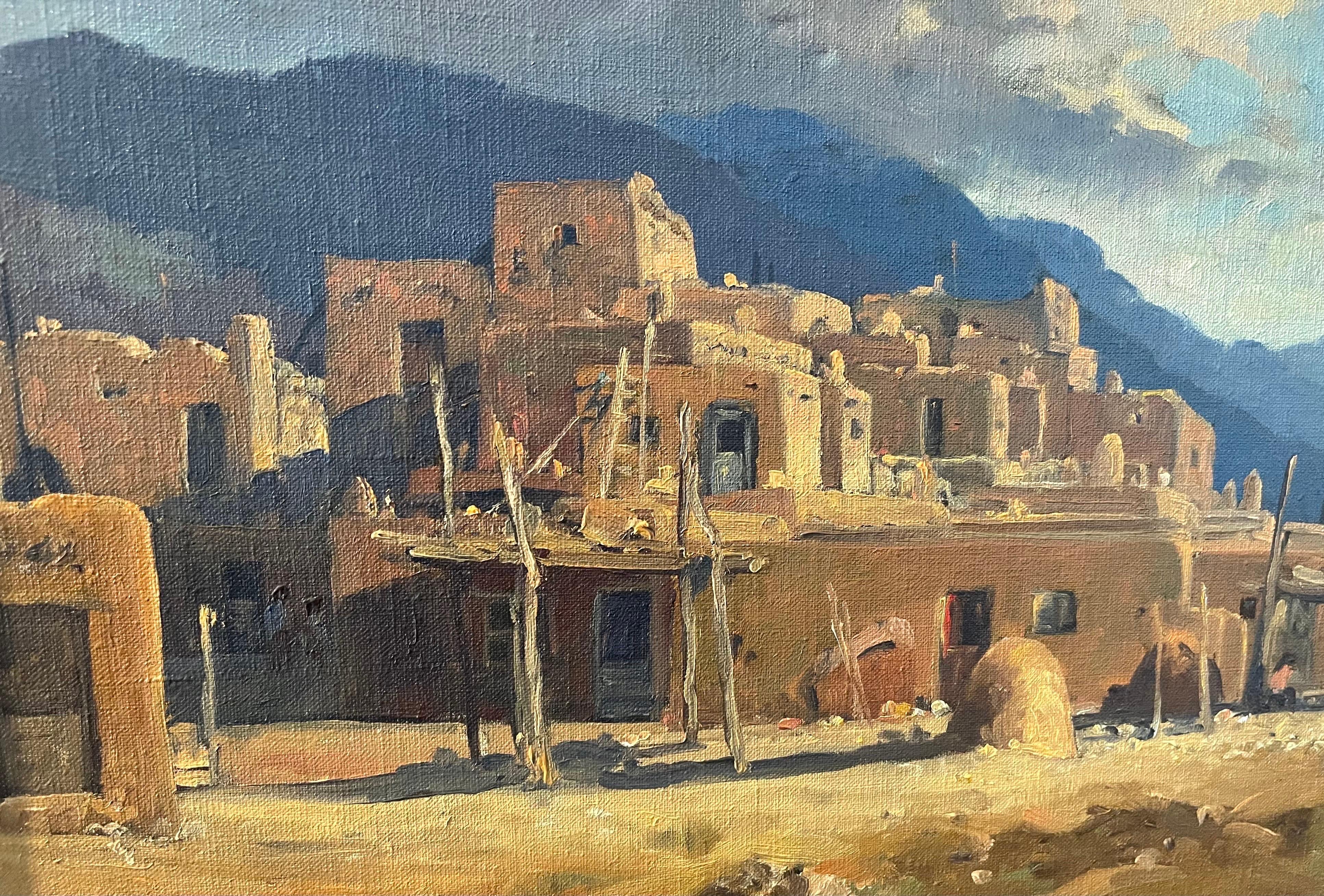Original Oil on Board Pueblo Landscape by Ralph Love 1