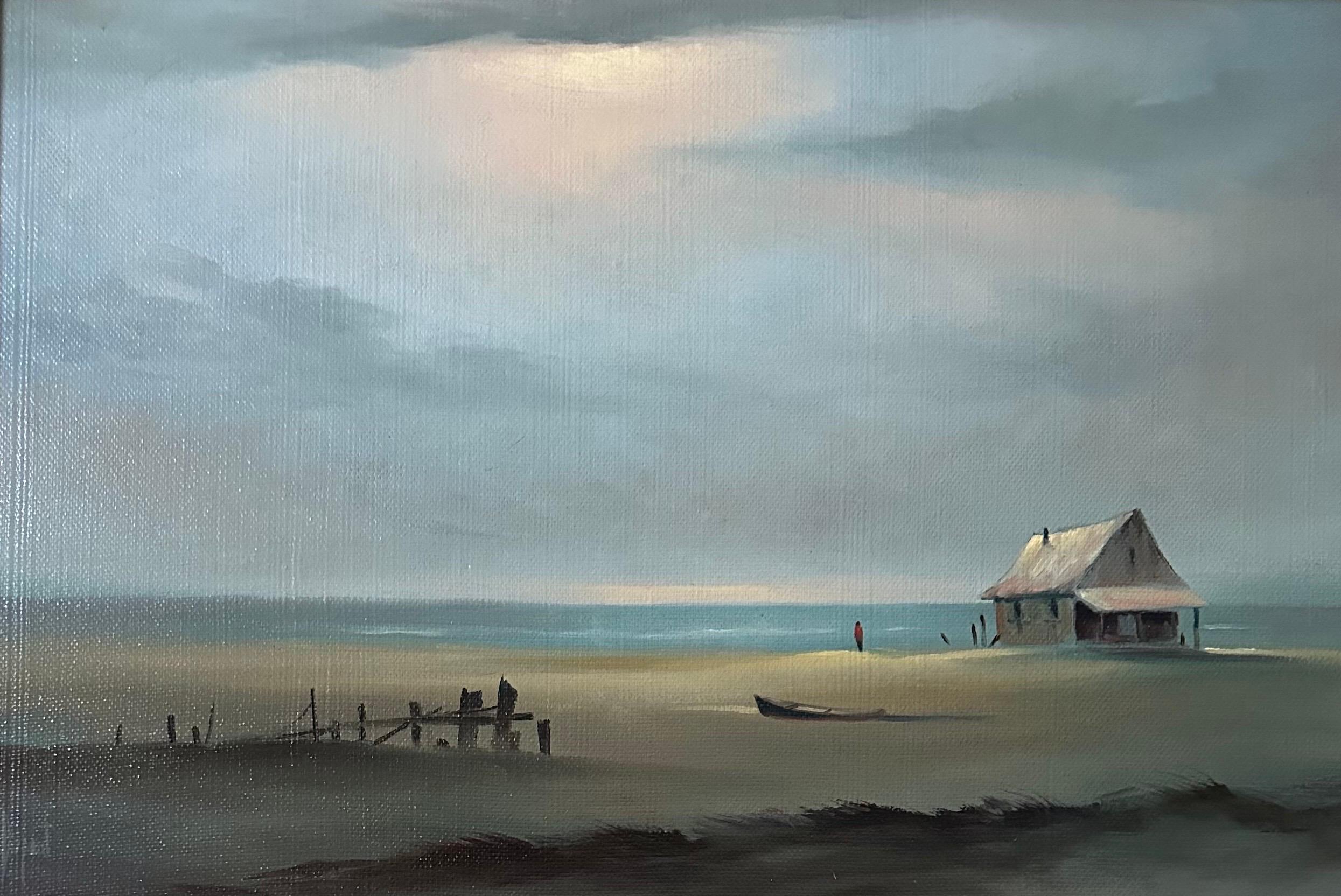 Mid-Century Modern Original Oil on Board Seascape Painting by Alfred DuPont For Sale