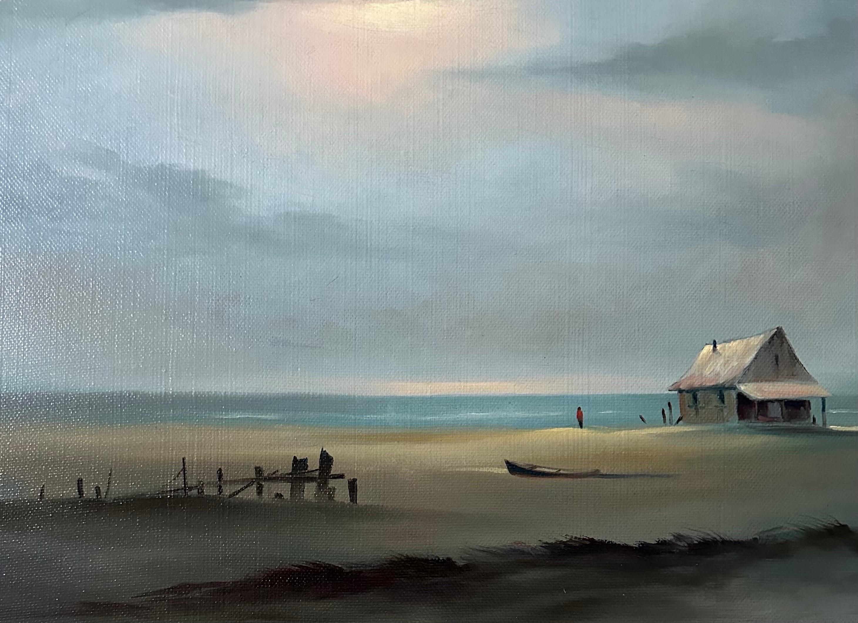 Hand-Painted Original Oil on Board Seascape Painting by Alfred DuPont For Sale