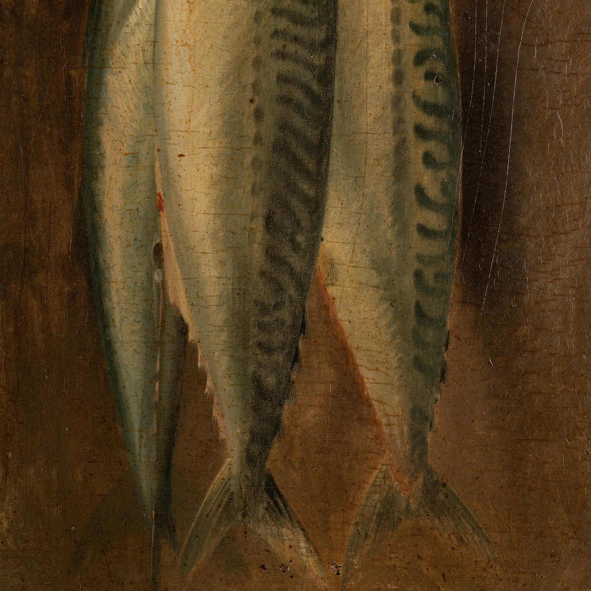 Danish Original Oil on Board Still Life Painting of Fish, Denmark circa 1900's