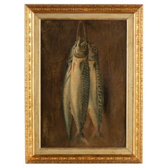 Original Oil on Board Still Life Painting of Fish, Denmark circa 1900's