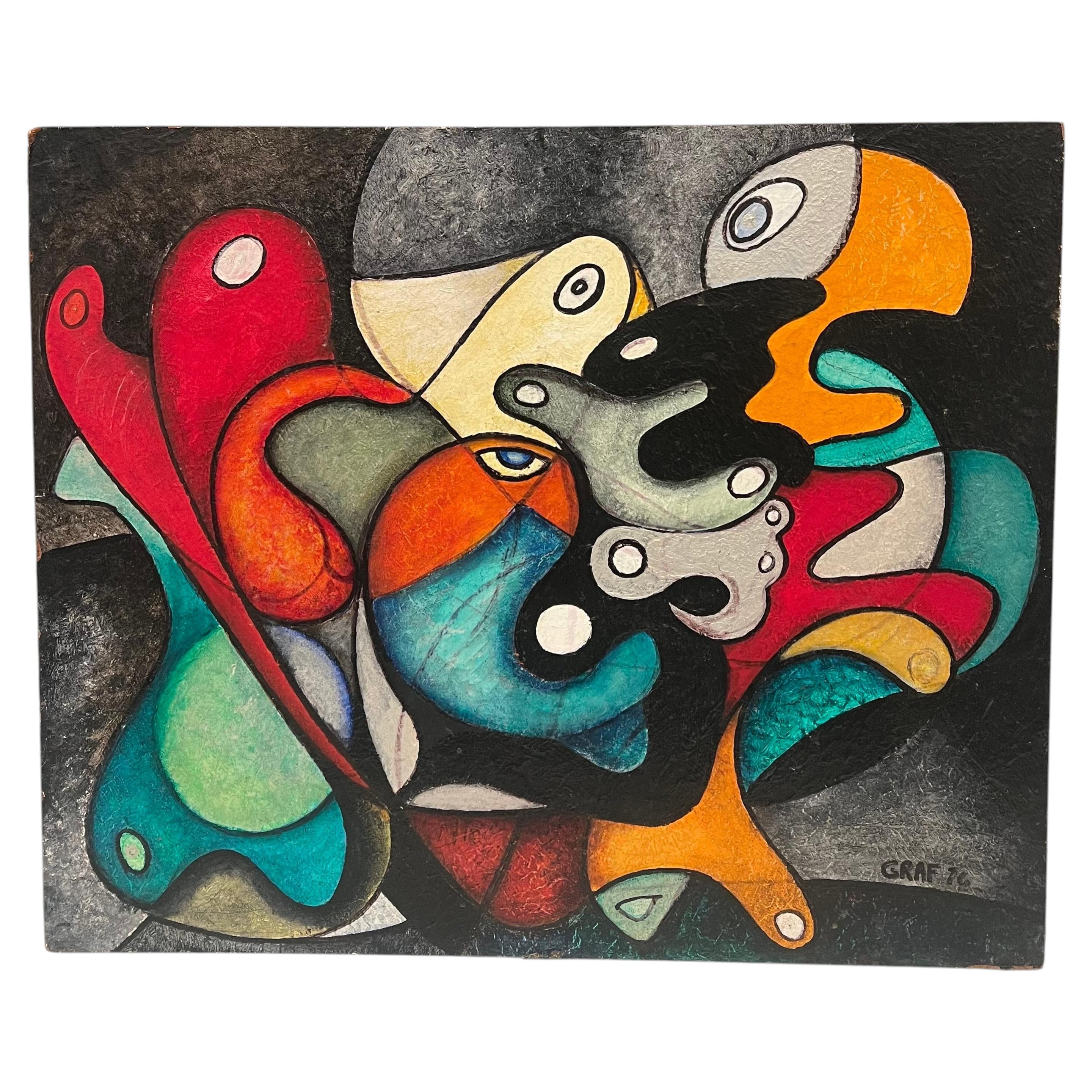Original Oil on Board Surrealistic Abstract Painting by Graf 1976