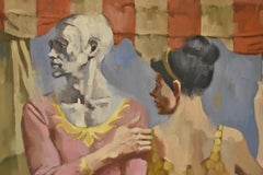 Olio originale su tela dell'artista Adam Grant Circo "Famiglia di giocolieri" 1979