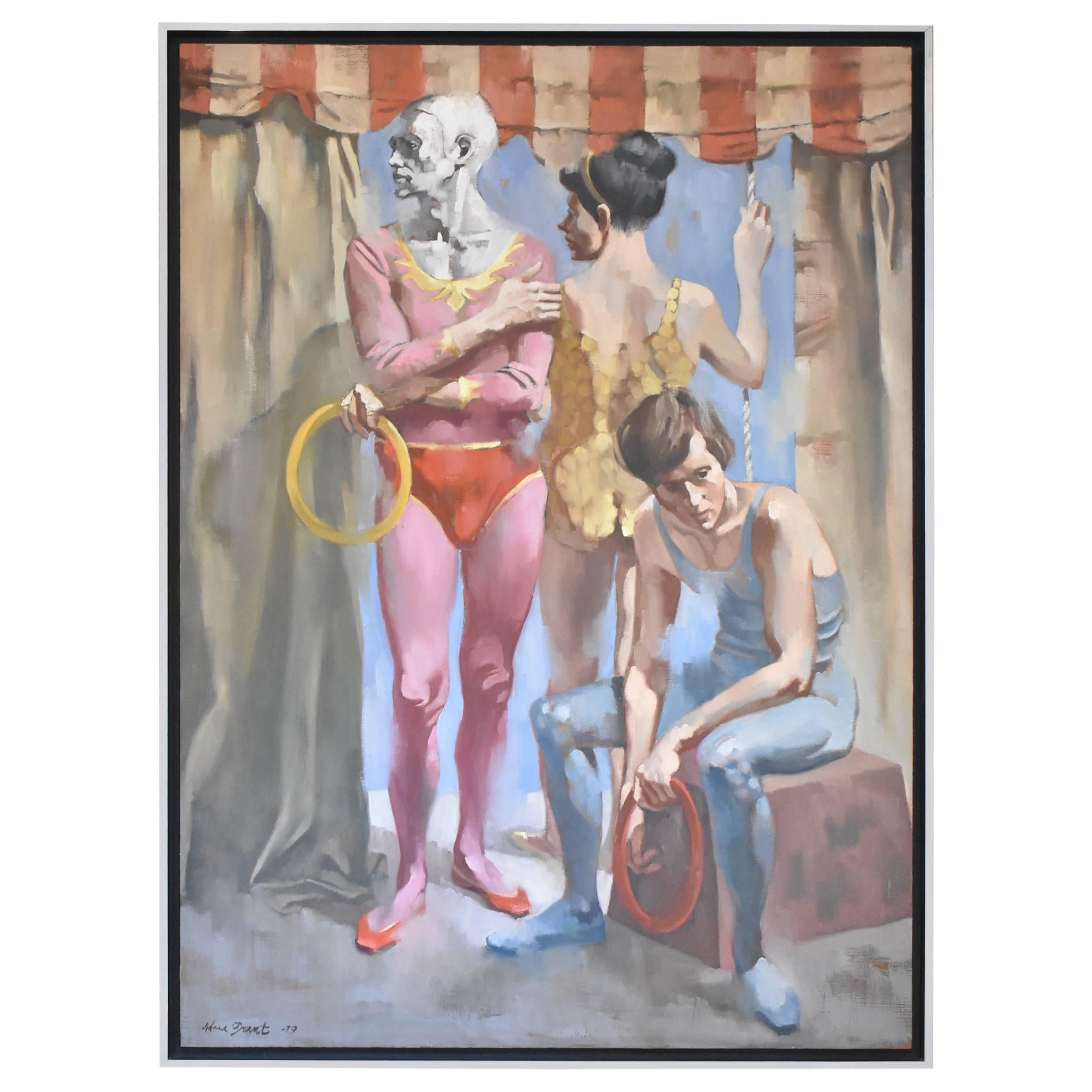 Original Oil on Canvas Artist Adam Grant Circus "Juggling Family" 1979