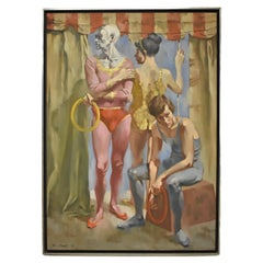 Óleo original sobre lienzo Artista Adam Grant Circo "Familia malabarista" 1979