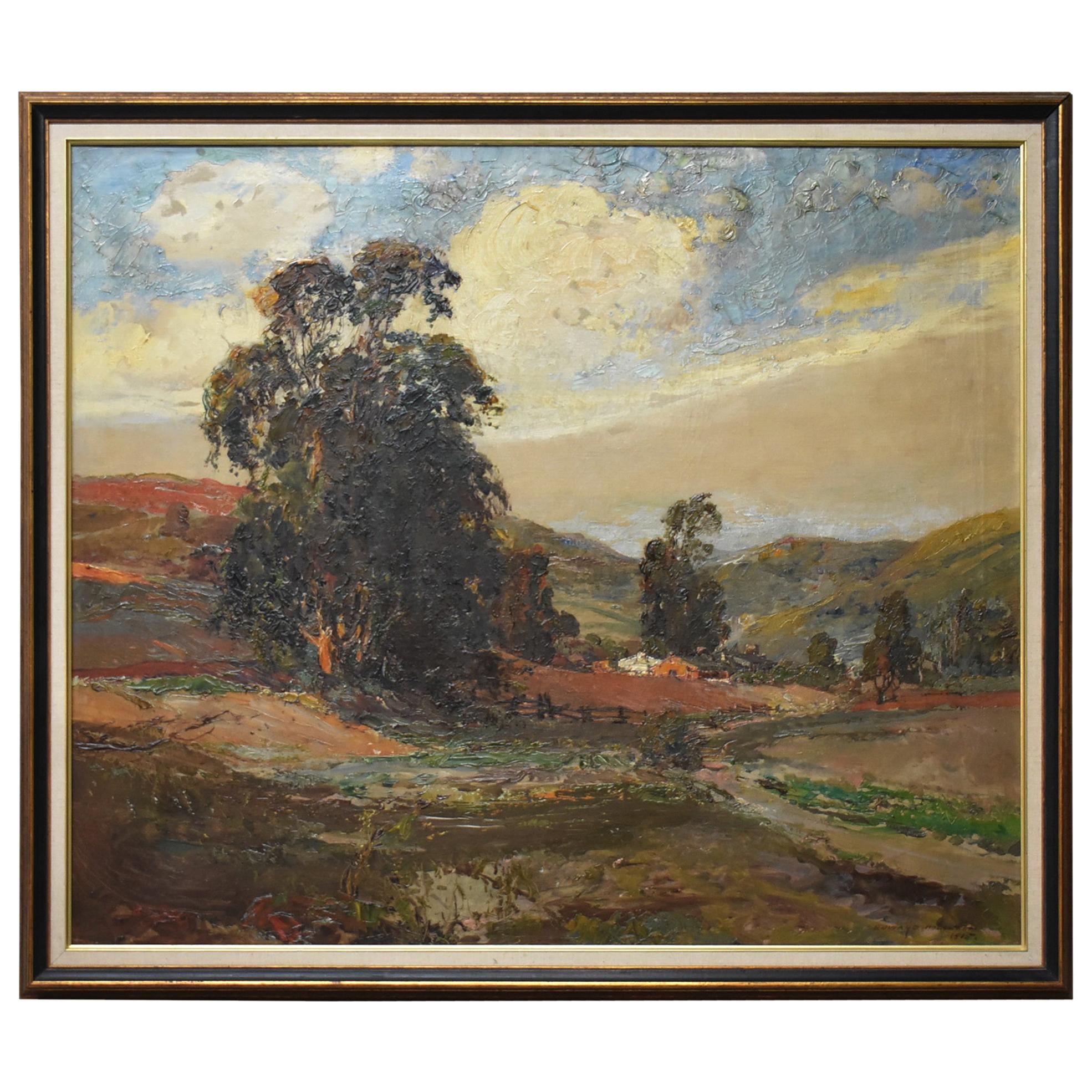 Original Oil On Canvas California Artist Edward Holslag Landscape Countryside For Sale