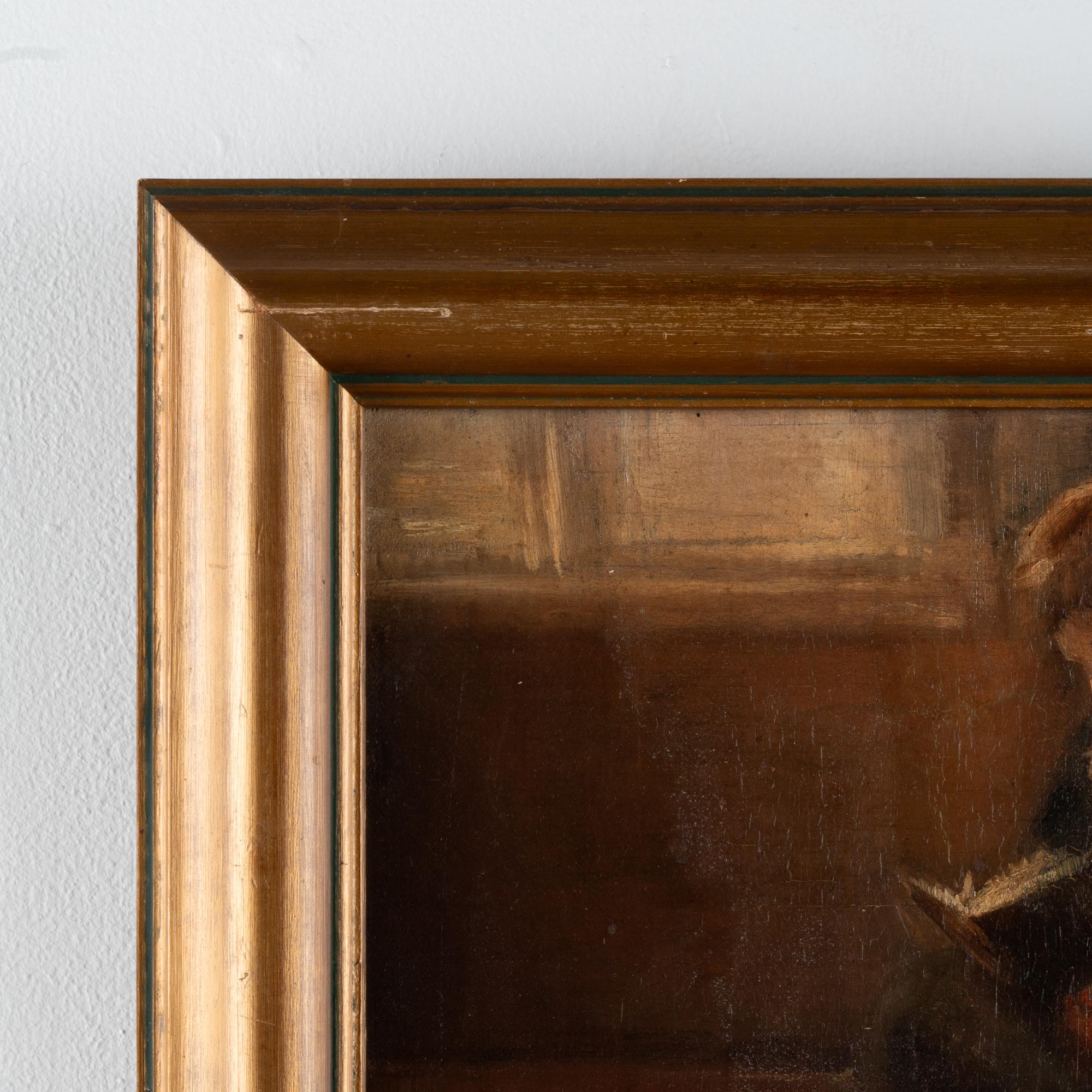Danese Olio originale su tela Interno di donna che legge, firmato da Edvard Anders Saltof in vendita