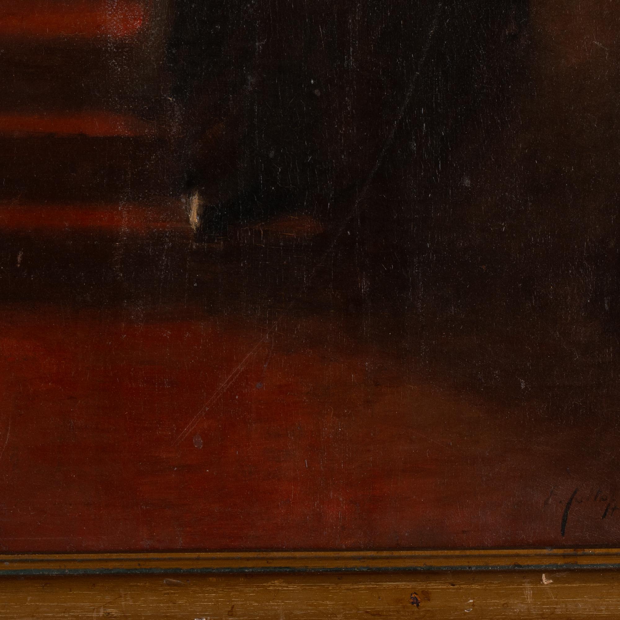Olio originale su tela Interno di donna che legge, firmato da Edvard Anders Saltof in vendita 1