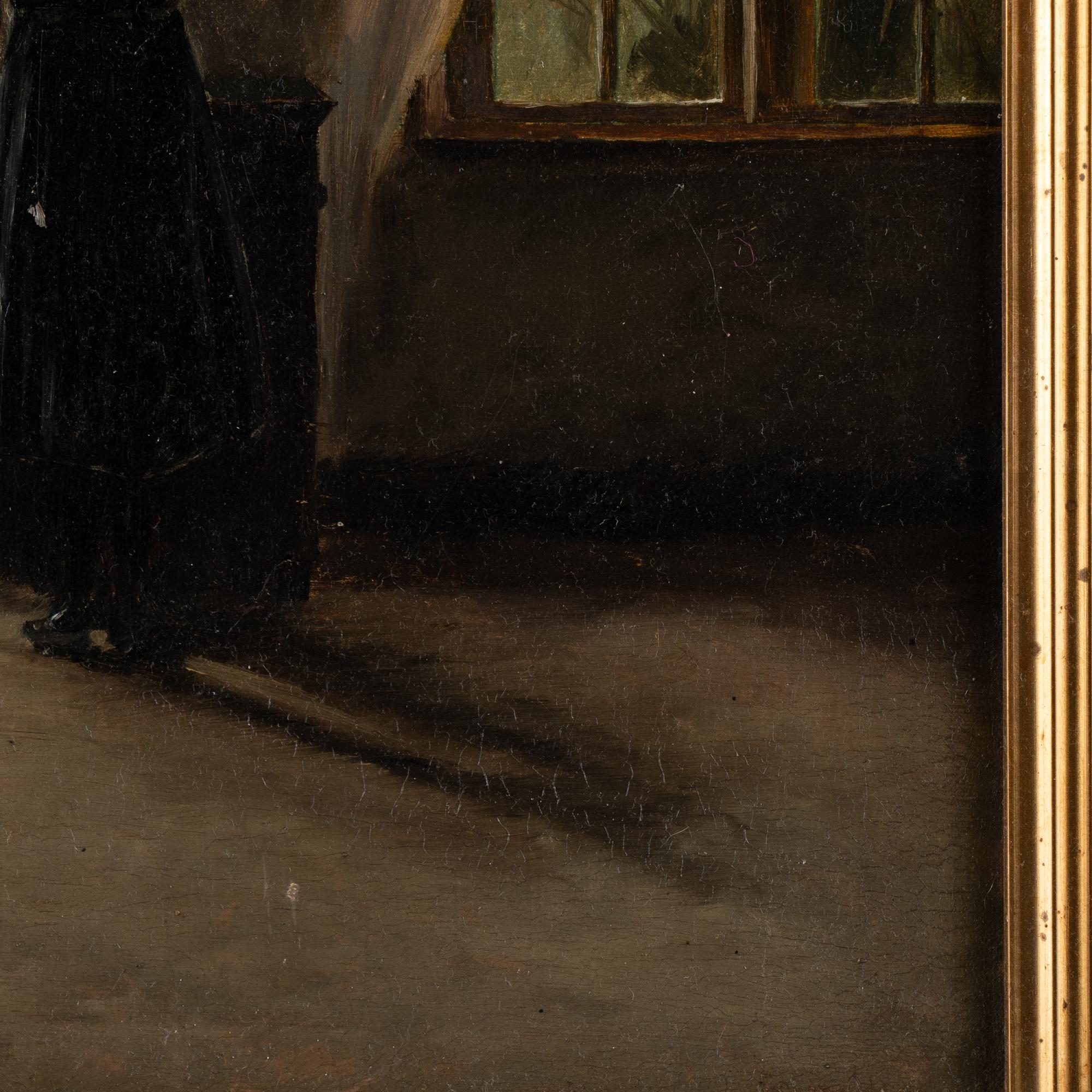 Original Oil on Canvas Interior Portrait of Woman at Window, Signed Espen Olsen 2