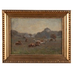 Original Oil on Canvas Landscape Painting of Deer in Field, signed & dated 1916