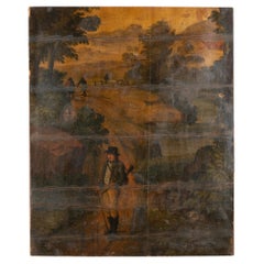 Original Oil on Canvas Landscape Painting With Hunter, Denmark circa 1770-1800