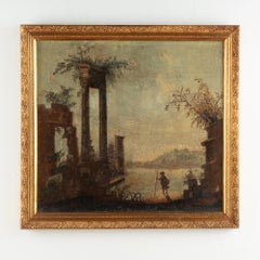 Original Oil on Canvas Landscape Painting with Ruins, Italy circa 1800's