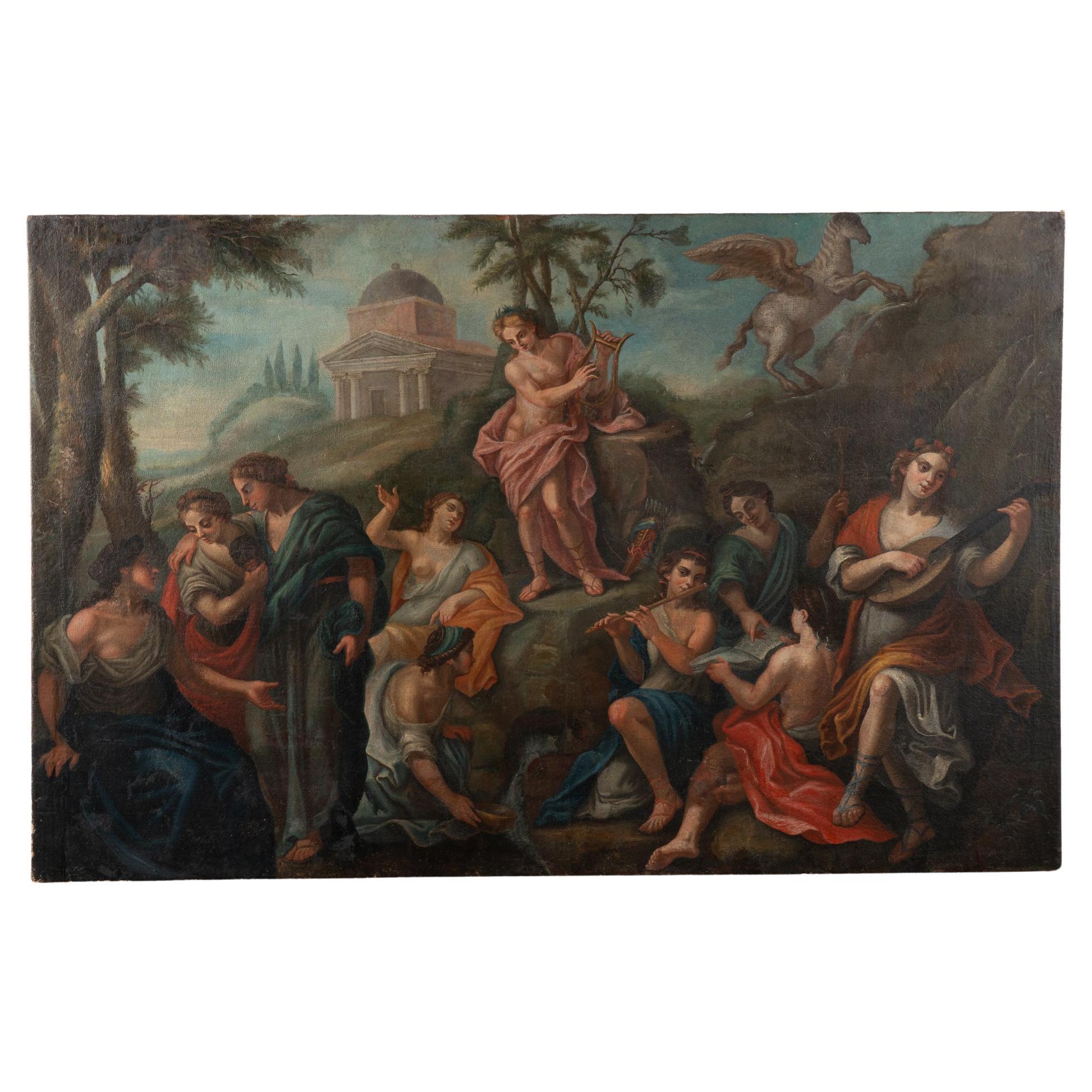 Grande peinture allégorique, huile sur toile, école italienne 1750-1800