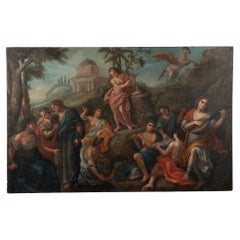 Antique Original Oil On Canvas Large Allegorical Painting, Italian School 1750-1800