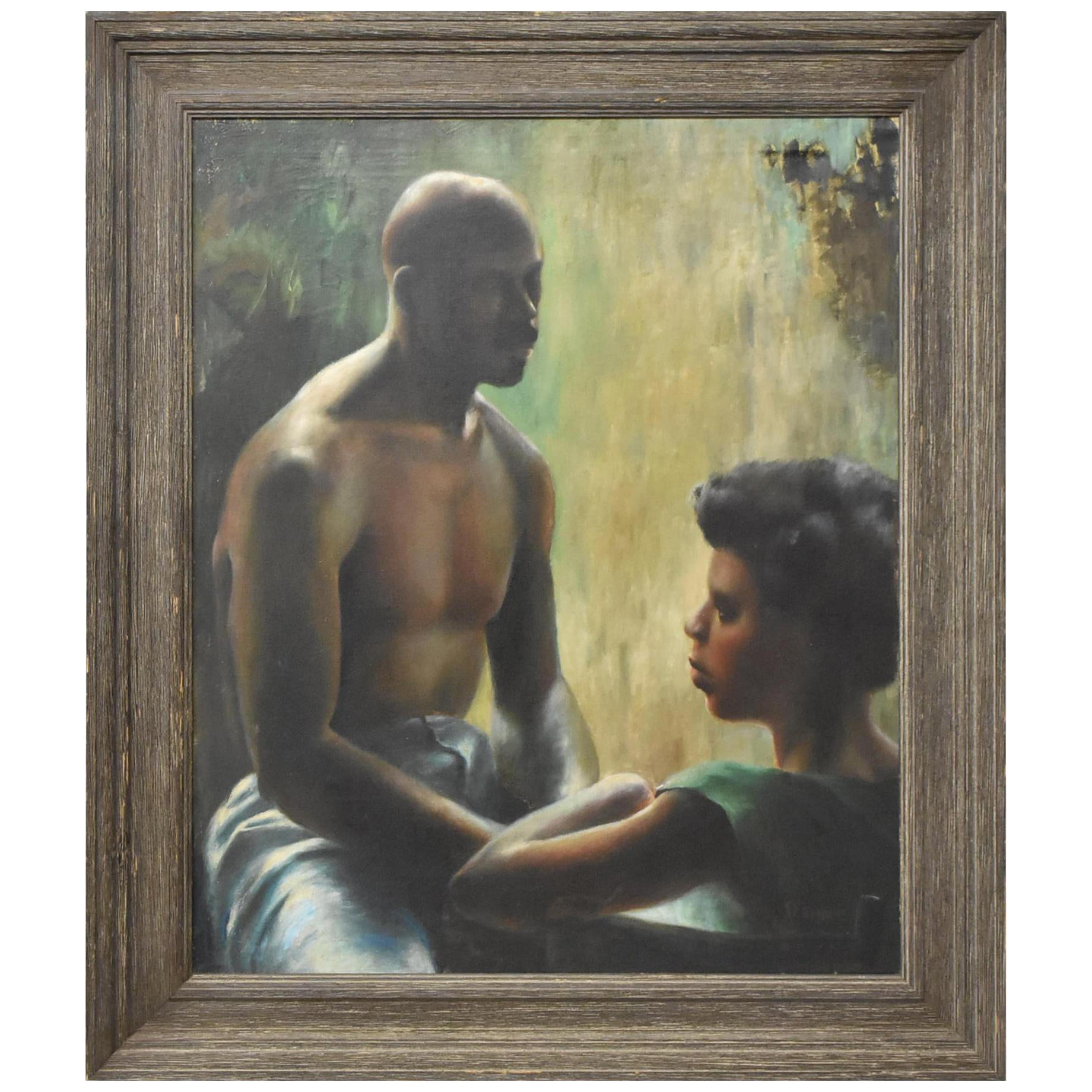Original Oil on Canvas Michigan Artist Russell Steinke African American Couple