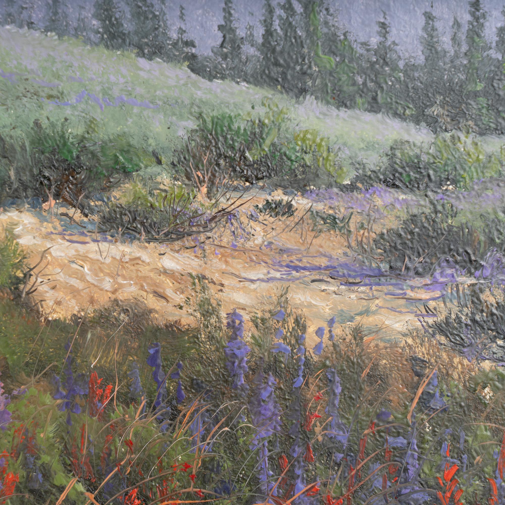 American Original Oil on Canvas Mountain Landscape Painting, Thomas DeDecker circa 1951
