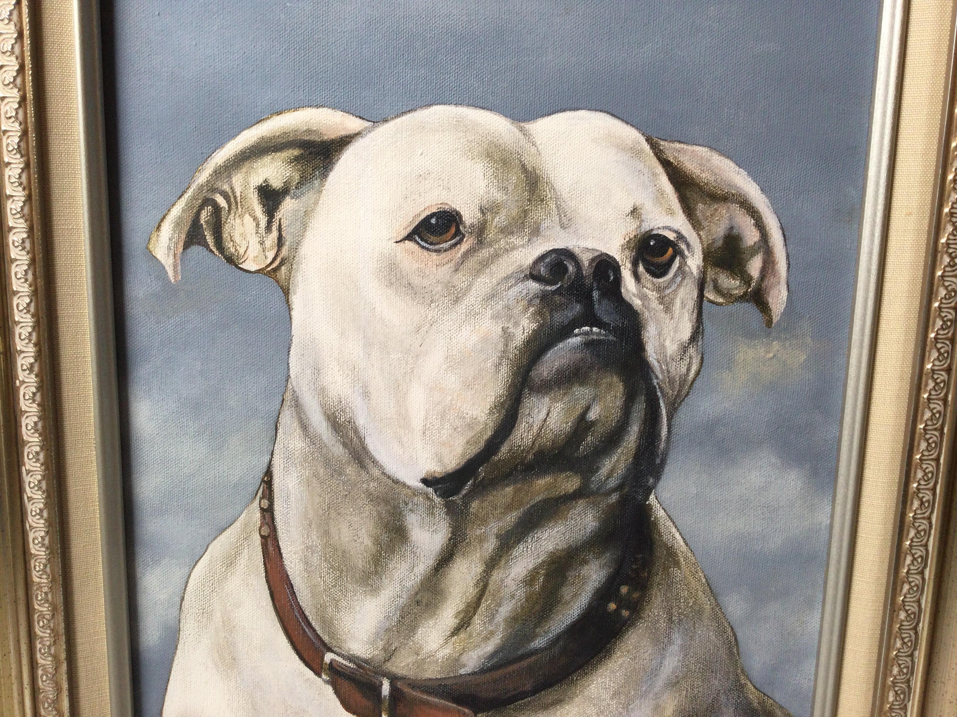 American Original Oil on Canvas of a Bull Dog Framed Signed, Dated 1999
