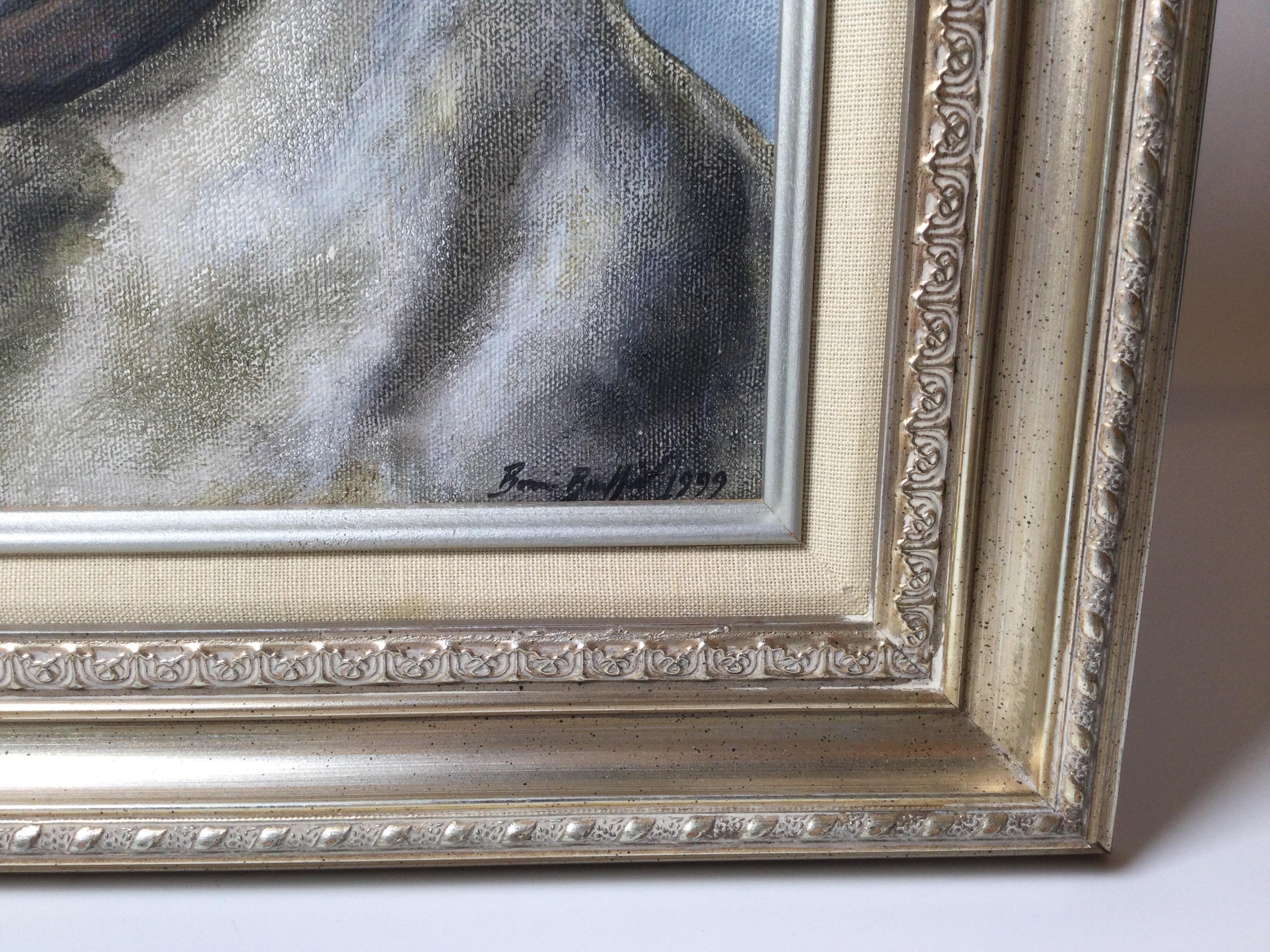 Original Oil on Canvas of a Bull Dog Framed Signed, Dated 1999 In Excellent Condition In Lambertville, NJ