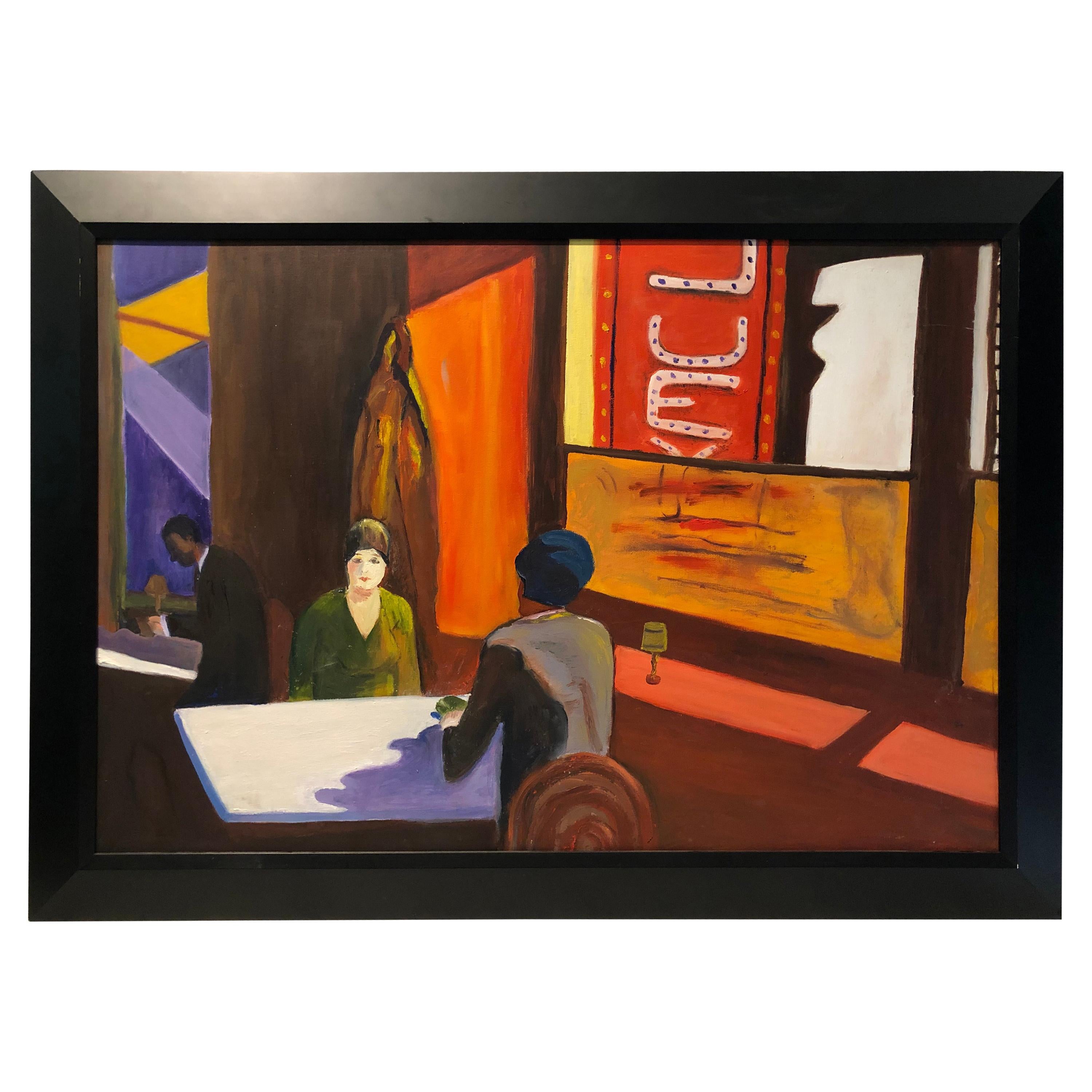 Original Oil on Canvas of Late Night Diners For Sale