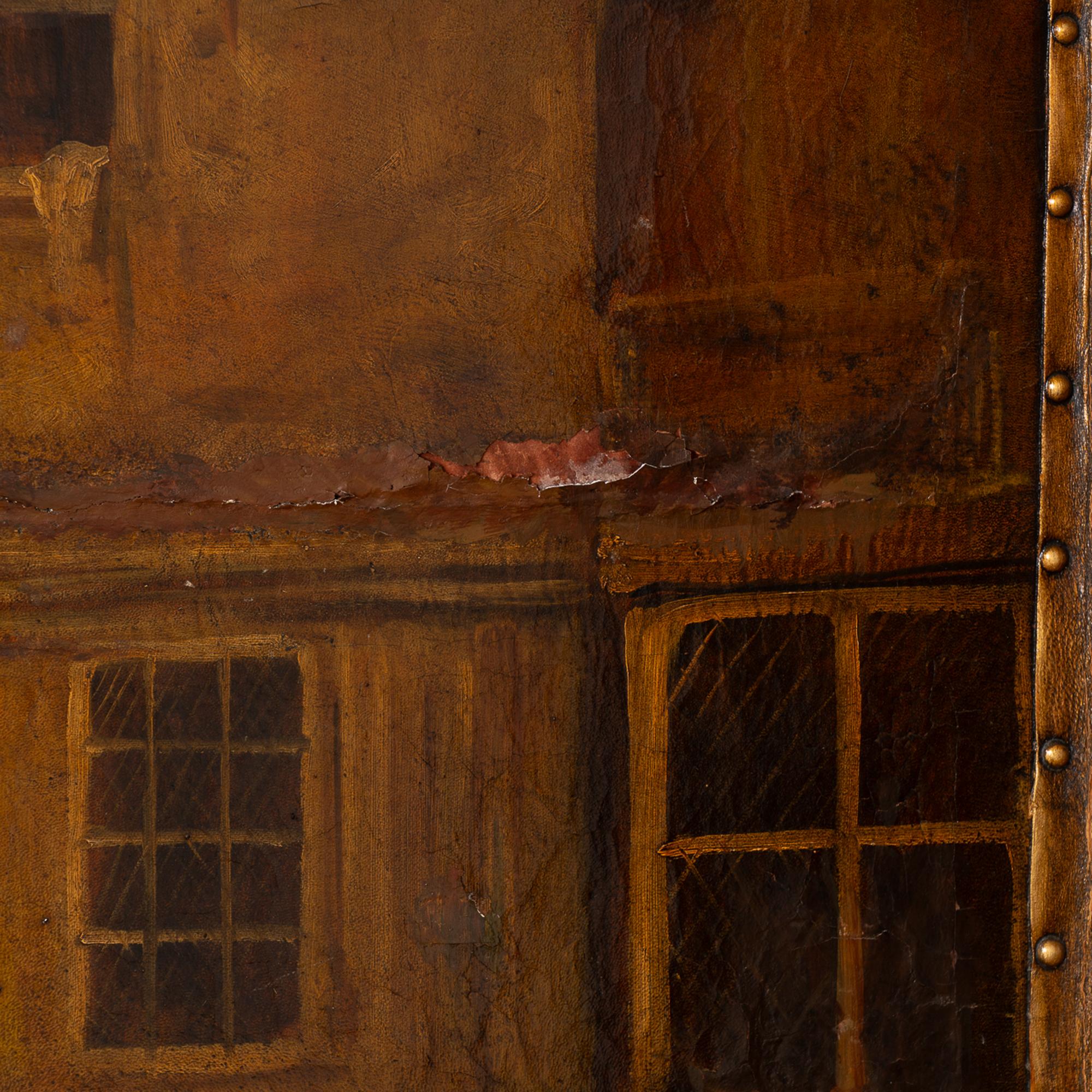 Original Öl auf Leinwand gemalt 4 Panel Bildschirm Raumteiler England um 1900-20 im Angebot 1