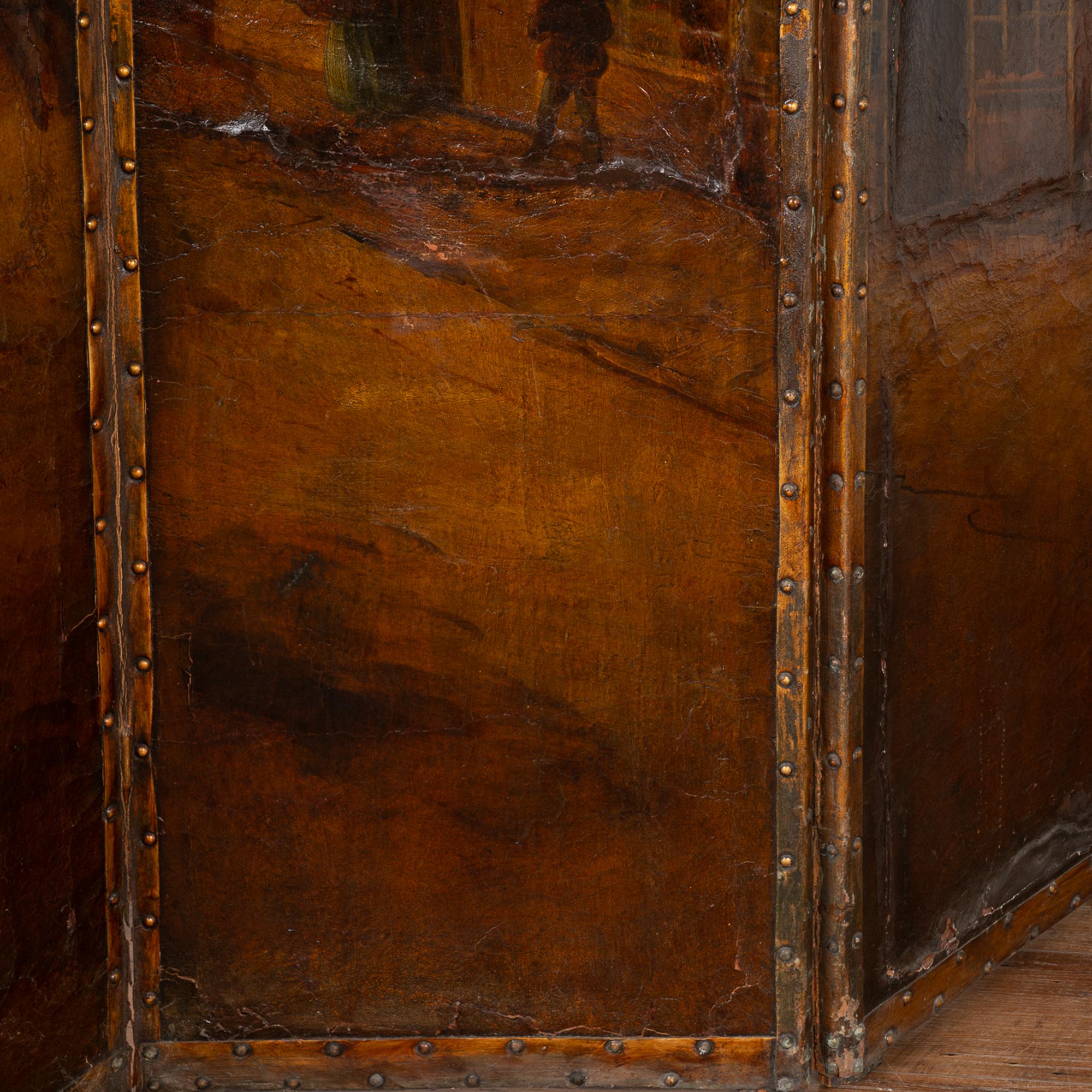 Original Oil on Canvas Painted Room Divider à 4 panneaux Angleterre circa 1900-20 Bon état - En vente à Round Top, TX