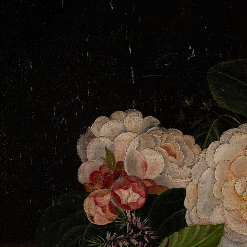 Danois Peinture à l'huile originale sur toile, Bouquet de fleurs de l'école I.L Jensen, XIXe siècle en vente