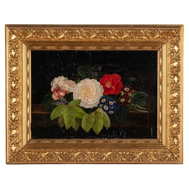 Peinture à l'huile originale sur toile, Bouquet de fleurs de l'école I.L Jensen, XIXe siècle en vente